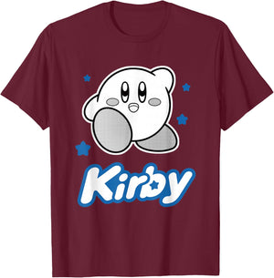Kirby Blue Stars Big Character Portrait T-Shirt - T-Shirt | Maroon