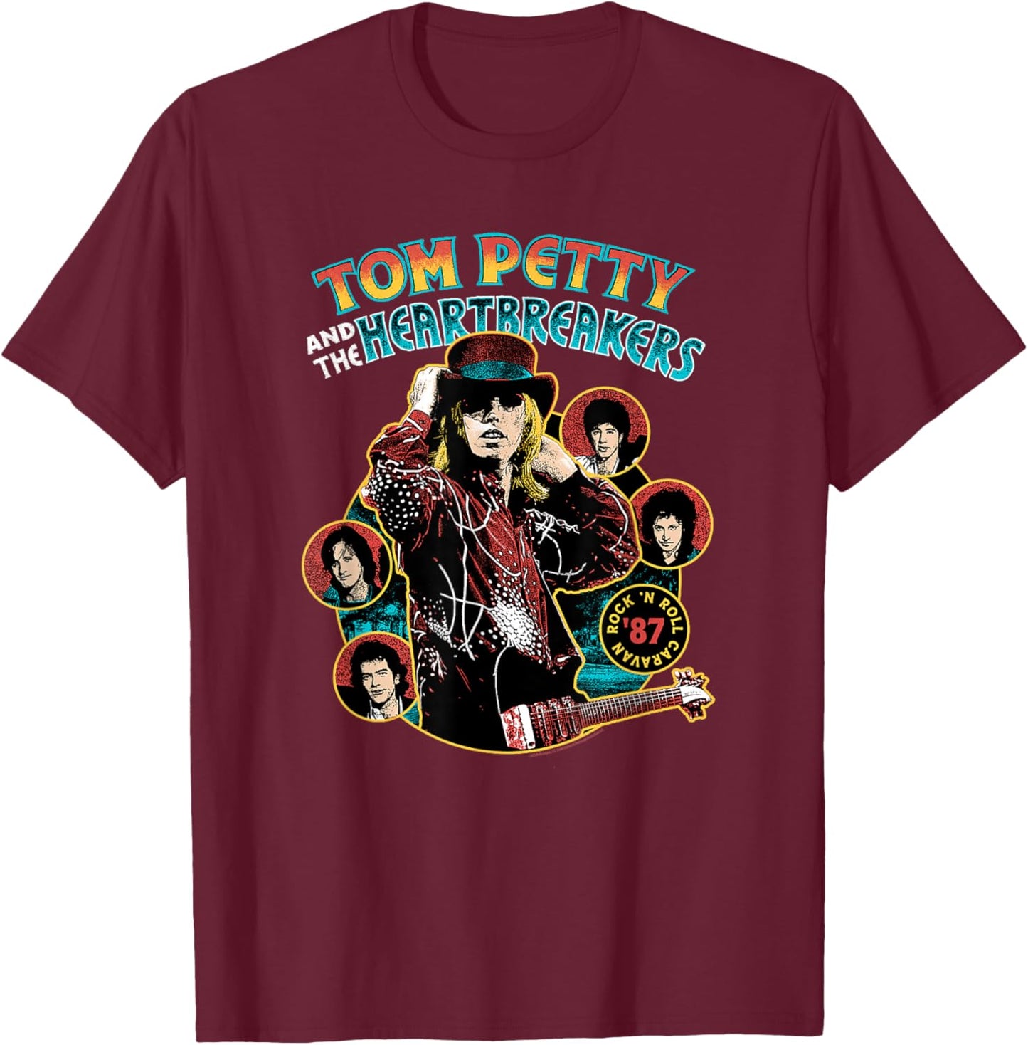 Tom Petty and The Heartbreakers Rock N Roll Caravan Top Hat T-Shirt - T-Shirt | Maroon