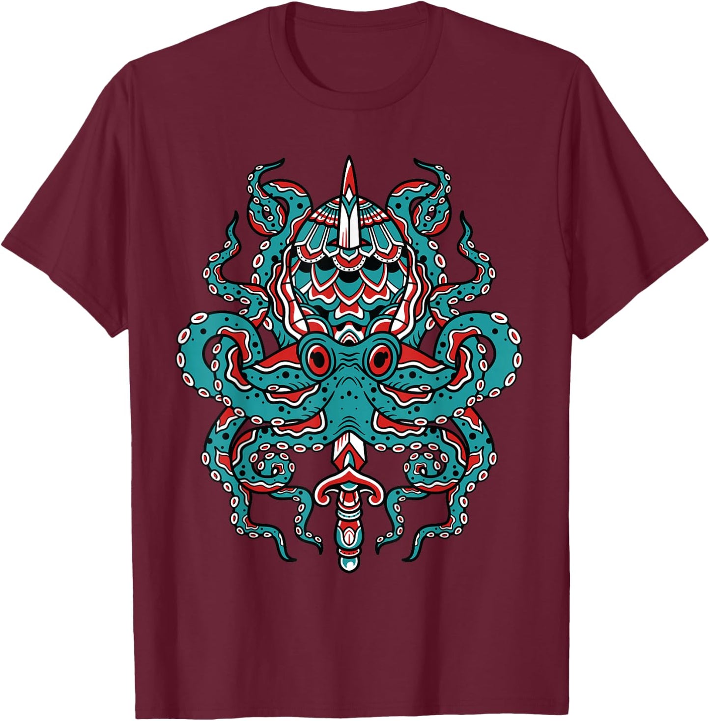 Vintage Octopus Traditional Tattoo Flash Alternative Inked T-Shirt - T-Shirt | Maroon