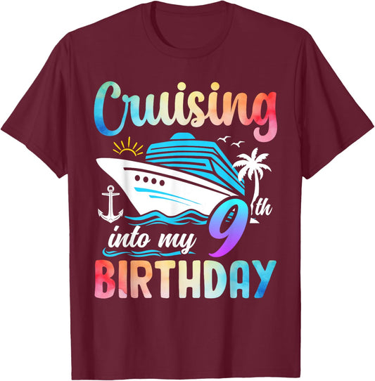 Cruising Into My 9th Birthday 9 Years Old Birthday Cruise T-Shirt - T-Shirt | Maroon