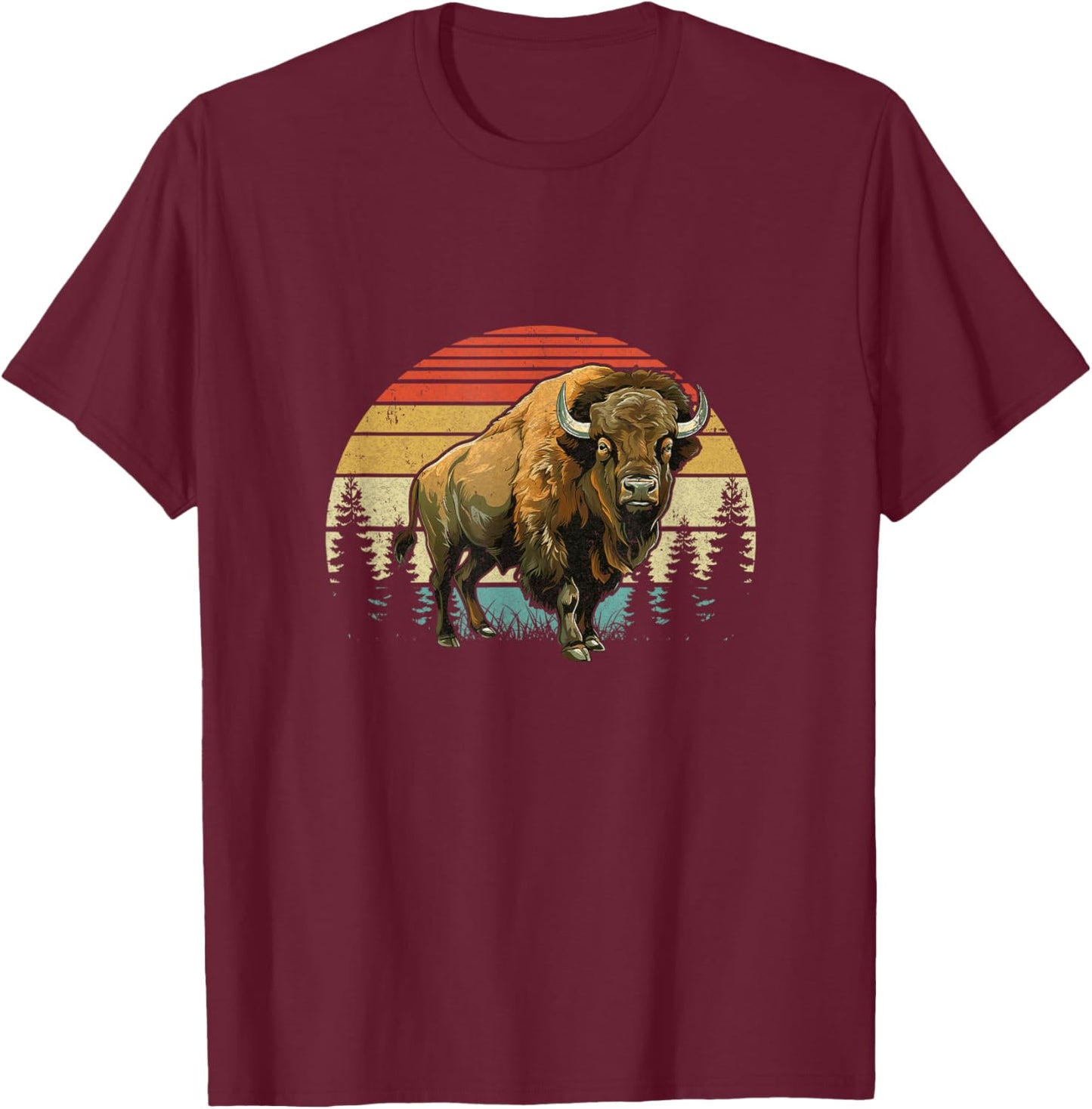 Retro Bison Design Women Kids Buffalo Bison Lovers T-Shirt - T-Shirt | Maroon