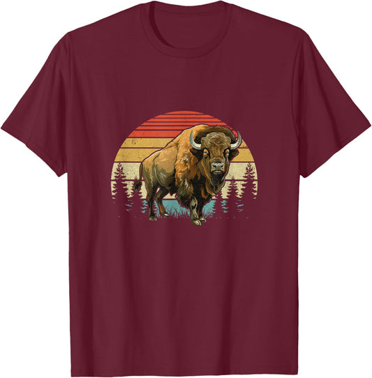 Retro Bison Design Women Kids Buffalo Bison Lovers T-Shirt - T-Shirt | Maroon