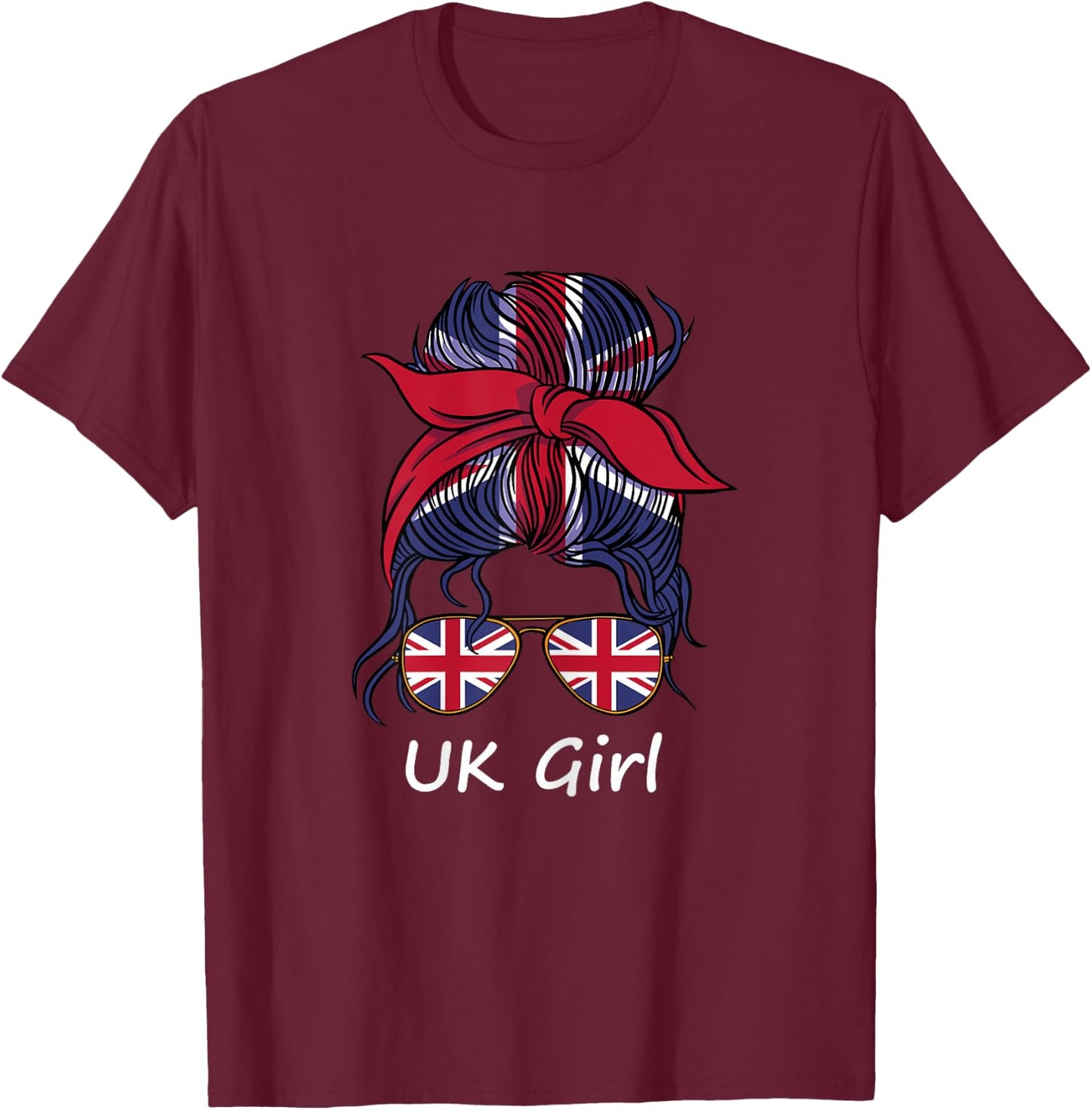 UK Girl United Kingdom Pride England Union Jack Flag T-Shirt - T-Shirt | Maroon