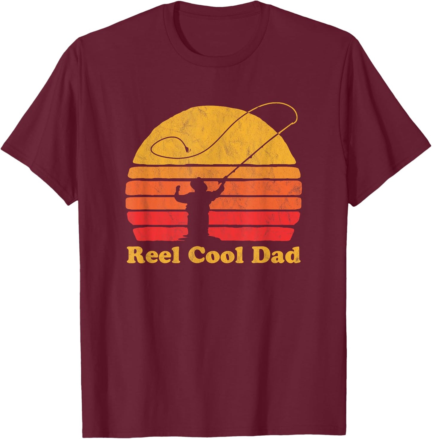 Reel Cool Dad Vintage Fly Fishing Retro Distressed T-Shirt - T-Shirt | Maroon