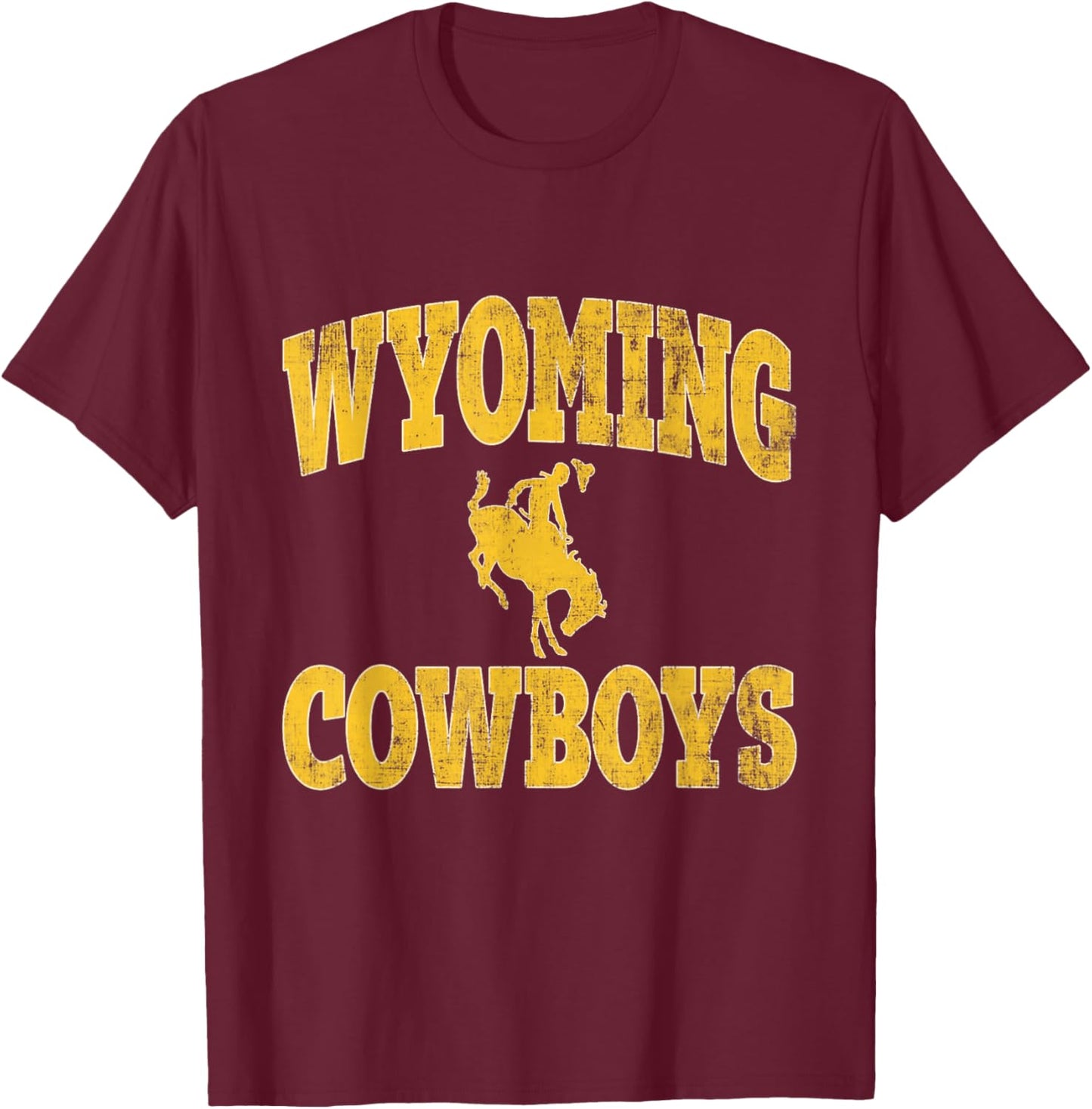 Vintage Wyoming Retro Cowboy Riding A Bucking Horse T-Shirt - T-Shirt | Maroon