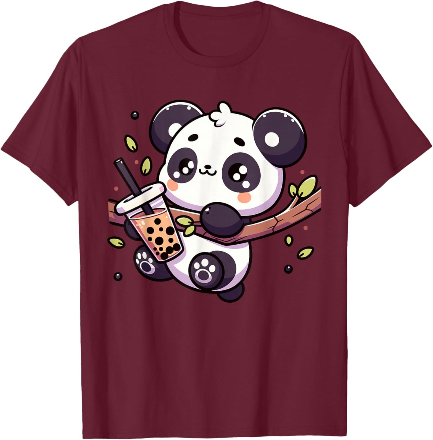 Kawaii Panda Drink Bubble Tea Anime Boba Tapioca T-Shirt - T-Shirt | Maroon