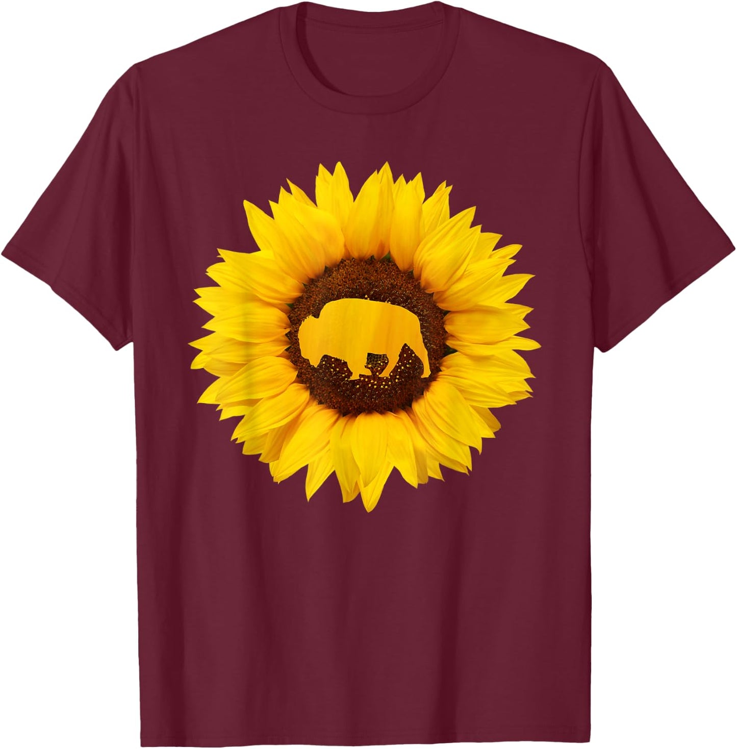 Buffalo Gift Men Tamaraw Bison Sunflower Lover T-Shirt - T-Shirt | Maroon