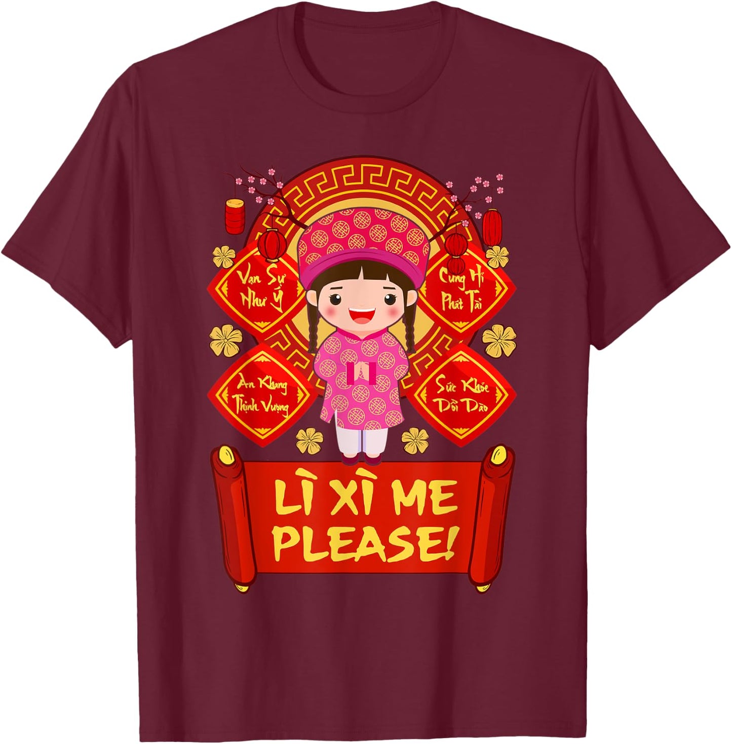 Li Xi Me Please! Girl 2022 Kid Vietnamese Lunar New Year T-Shirt - T-Shirt | Maroon