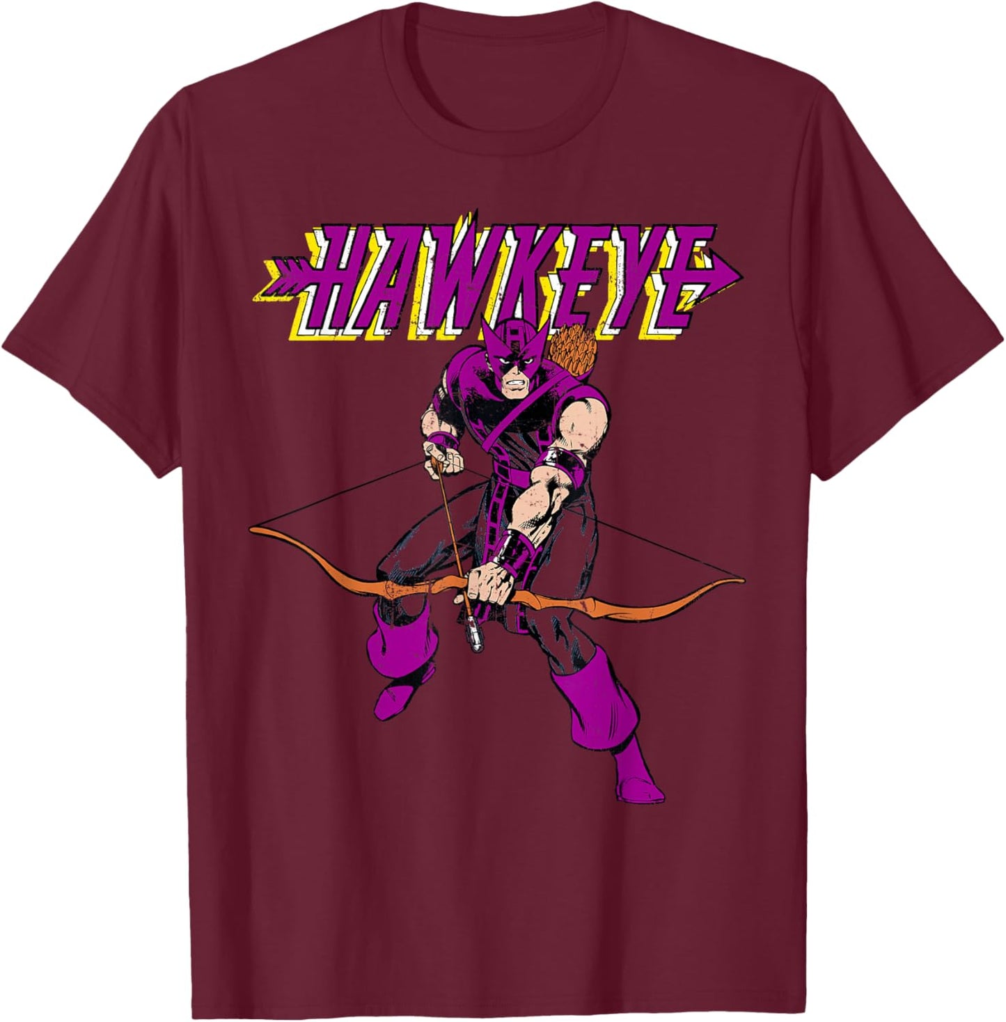 Marvel Hawkeye Vintage Bow and Arrow Portrait Logo T-Shirt - T-Shirt | Maroon