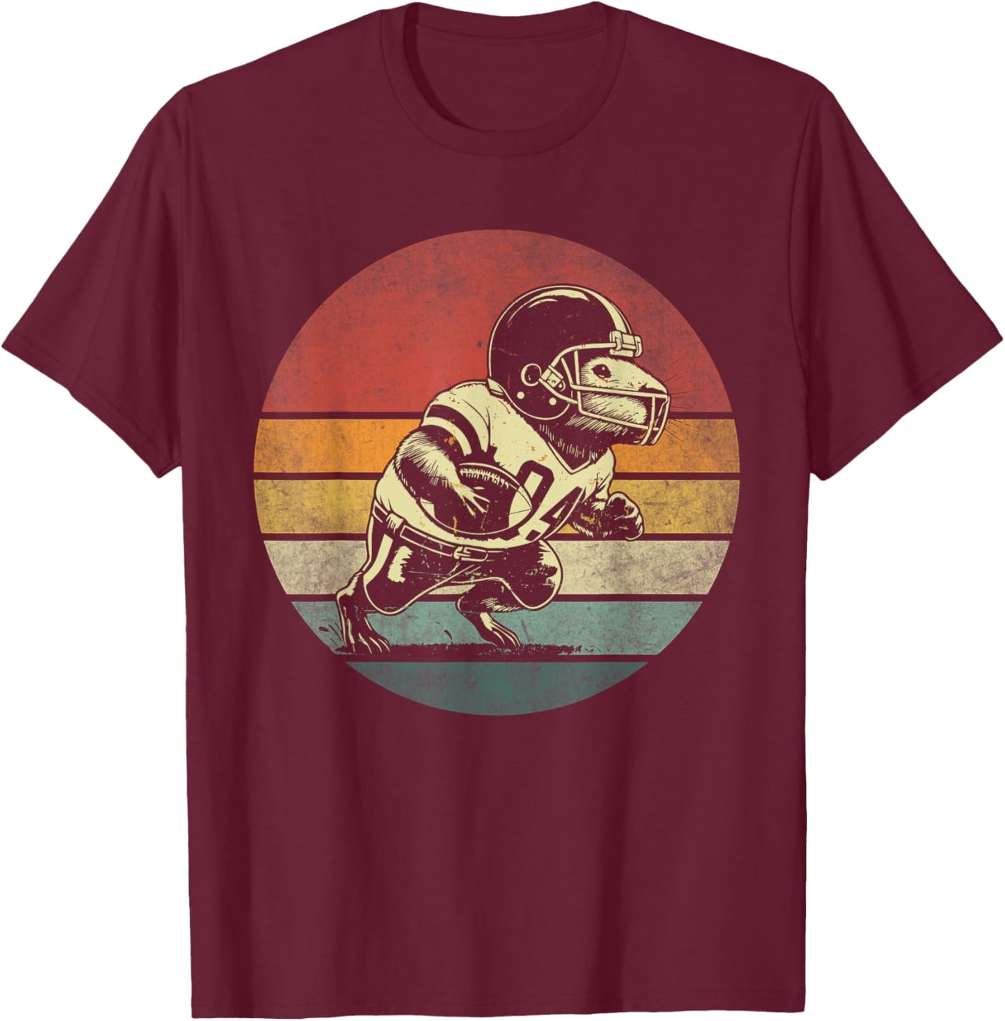 Retro Capybara Playing Football Vintage Capybara Football T-Shirt - T-Shirt | Maroon