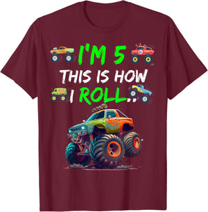 I'm 5 This is How I Roll on My 5 Year Old T-Shirt - T-Shirt | Maroon