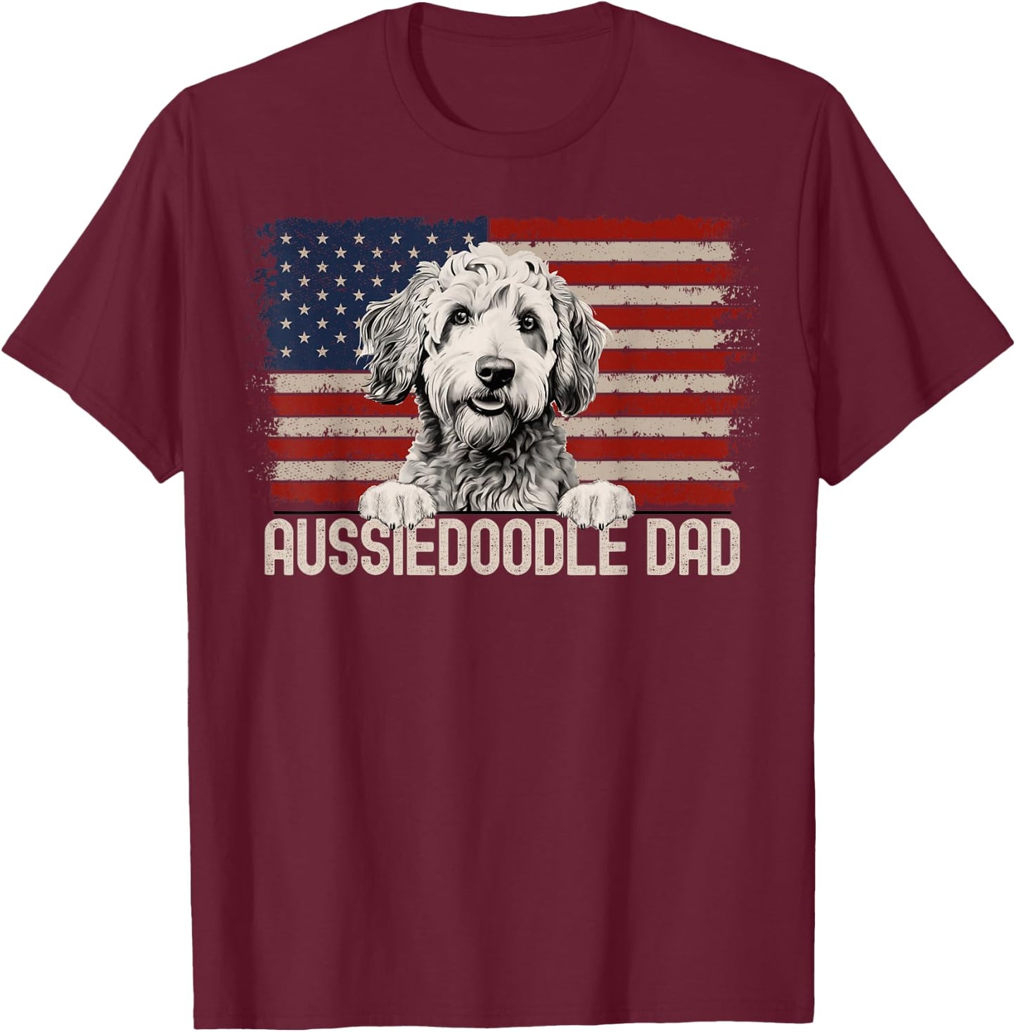 Best Dog Dad Ever American Flag - Aussiedoodle Dad T-Shirt - T-Shirt | Maroon
