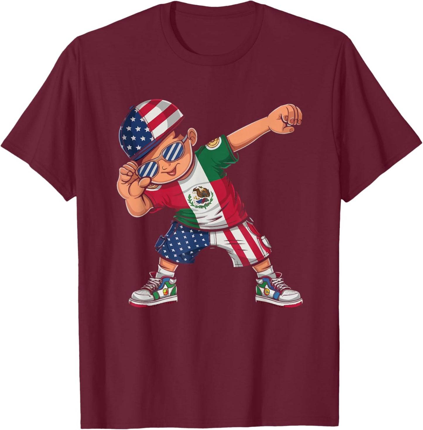 Half Mexican Half American USA Flag Mexico America T-Shirt - T-Shirt | Maroon