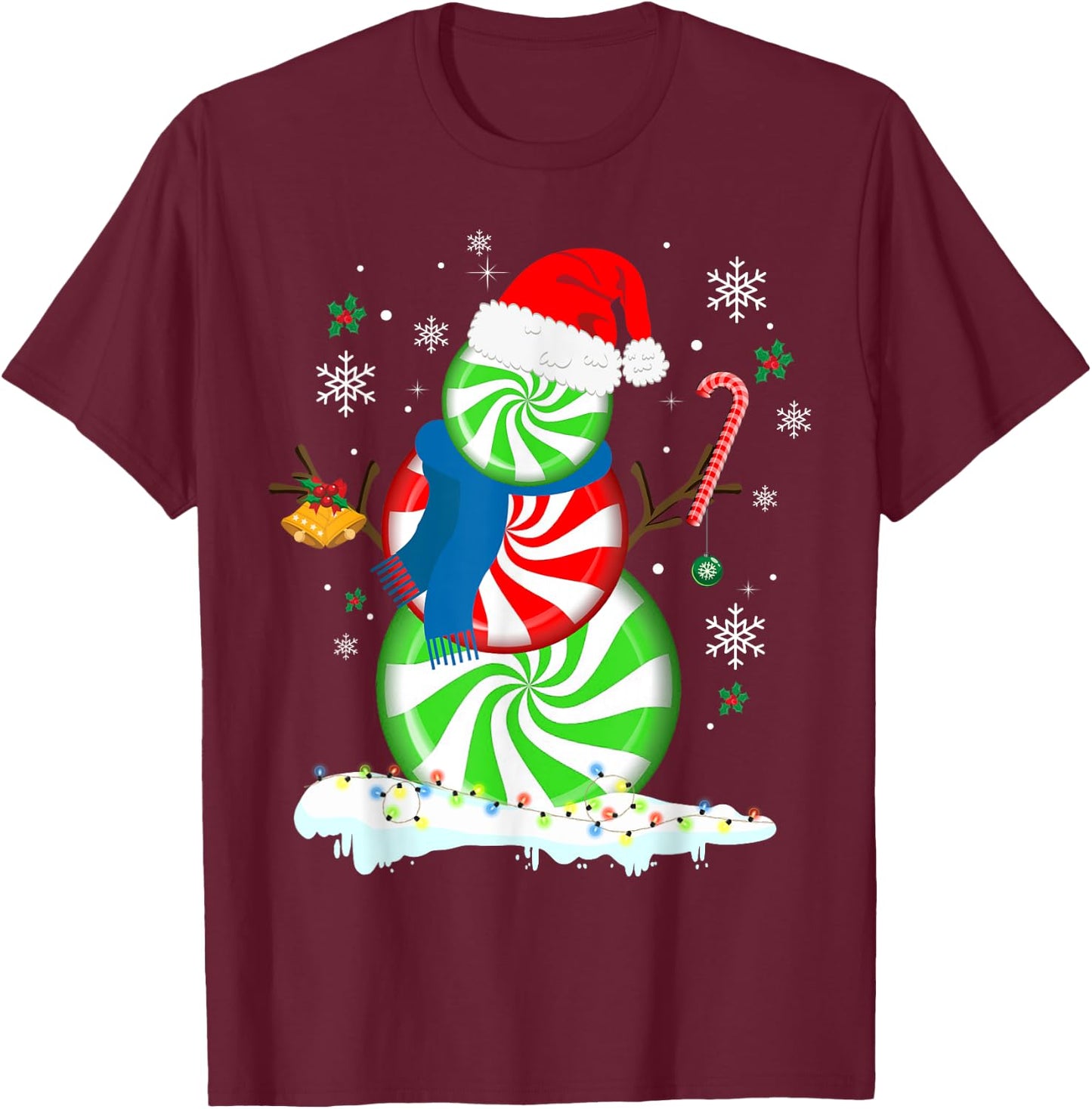 Funny Christmas Shirts Peppermint Candy Snowman T-Shirt - T-Shirt | Maroon