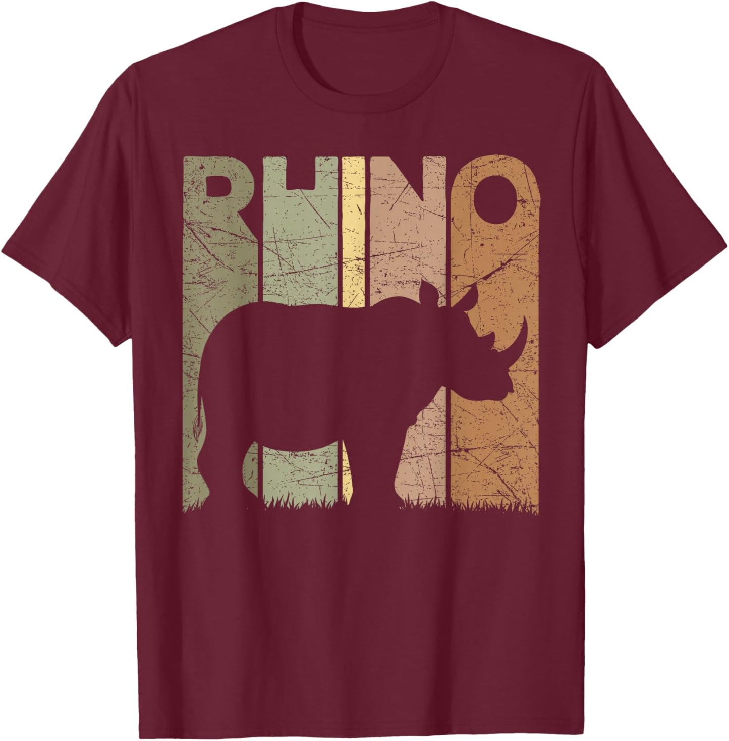 Rhino Vintage Rhinoceros Zookeeper Retro Safari T-Shirt - T-Shirt | Maroon