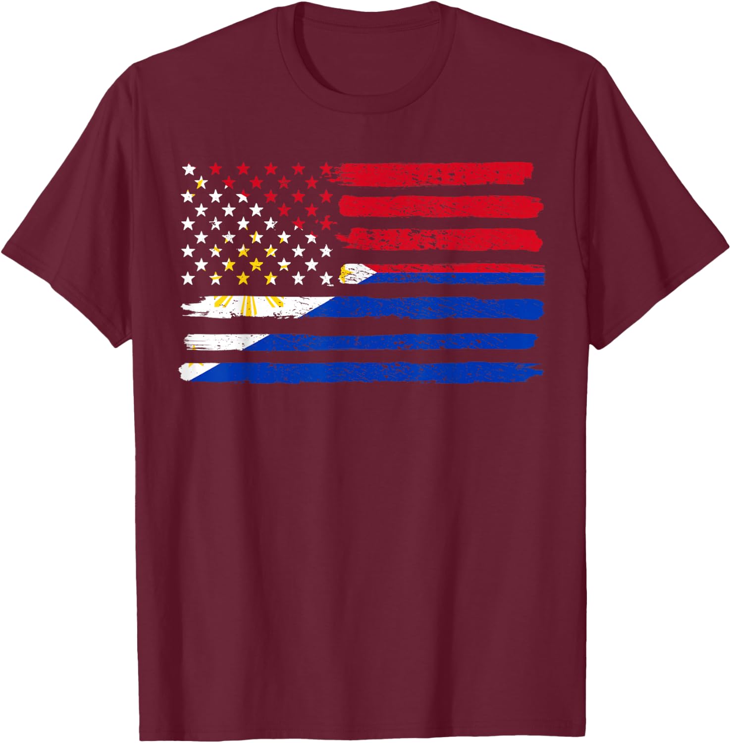 Philippines USA Flag Vintage T-Shirt - T-Shirt | Maroon