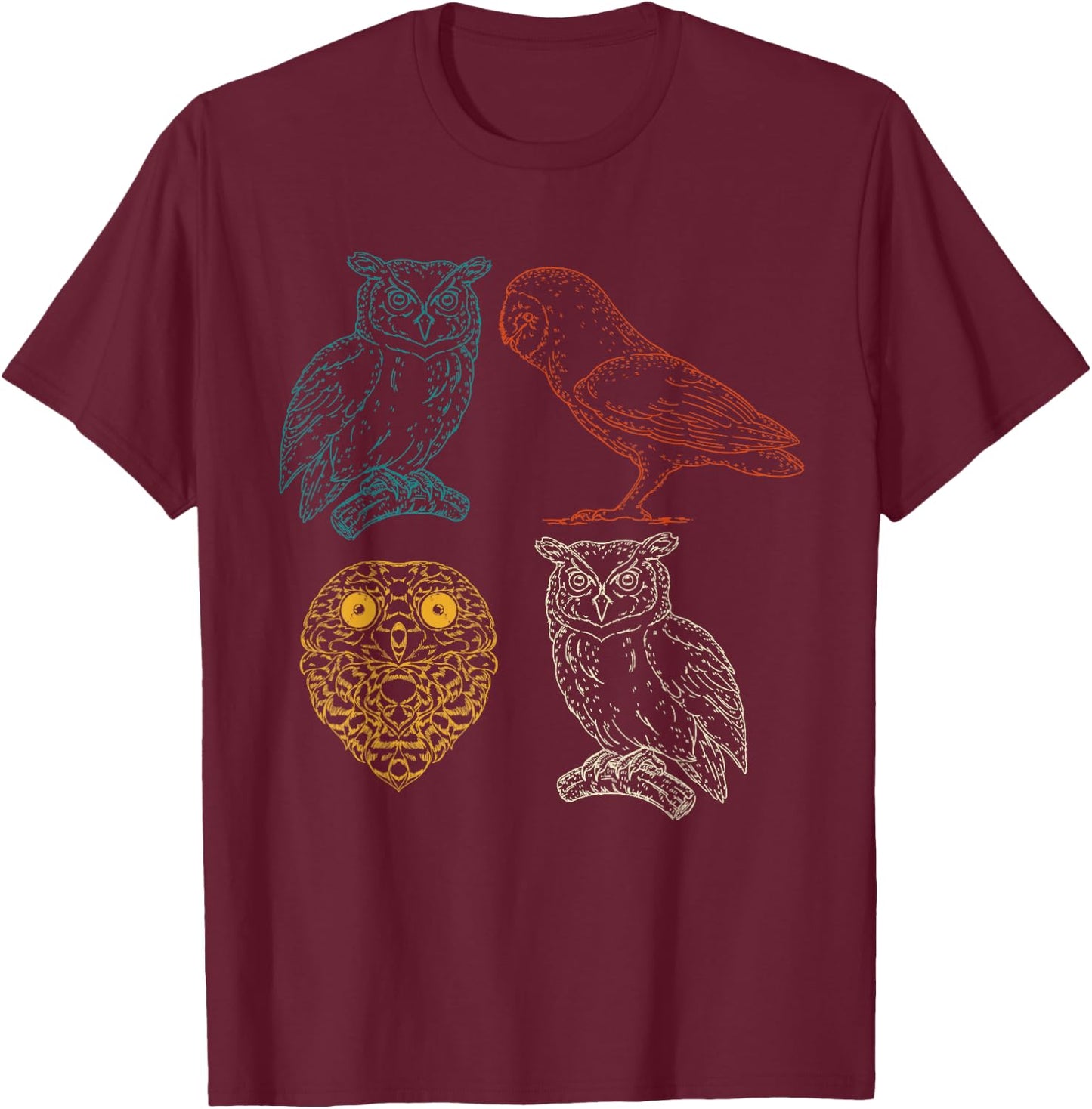 Retro Owl T-Shirt - T-Shirt | Maroon