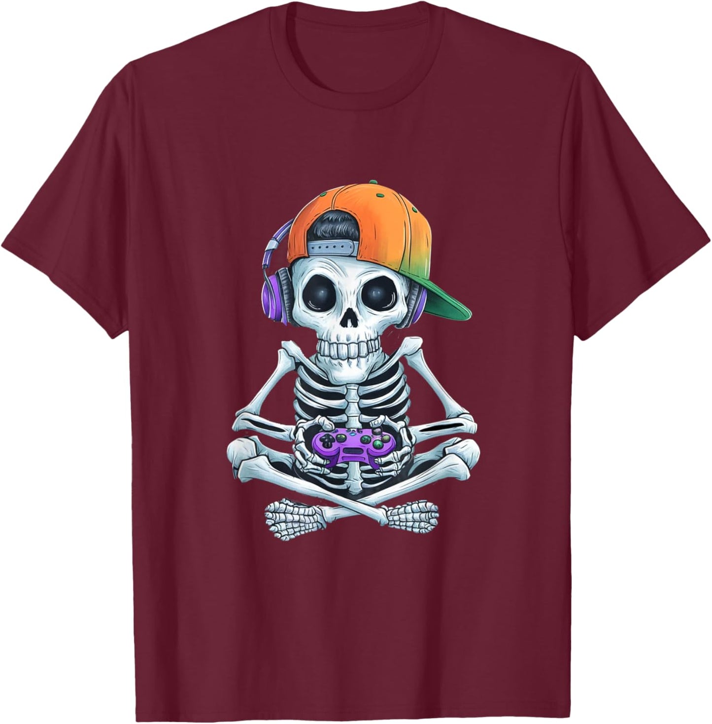 Gaming Skeleton Halloween Funny Gamer Boys kids Men T-Shirt - T-Shirt | Maroon