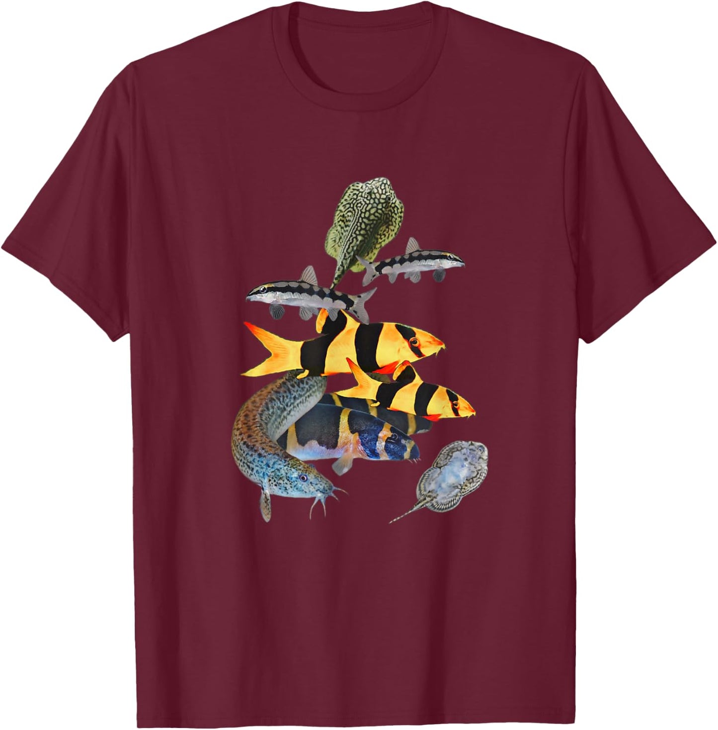 Aquarium Loaches Hillstream Dojo Clown Khuli Loach Fish Tank T-Shirt - T-Shirt | Maroon