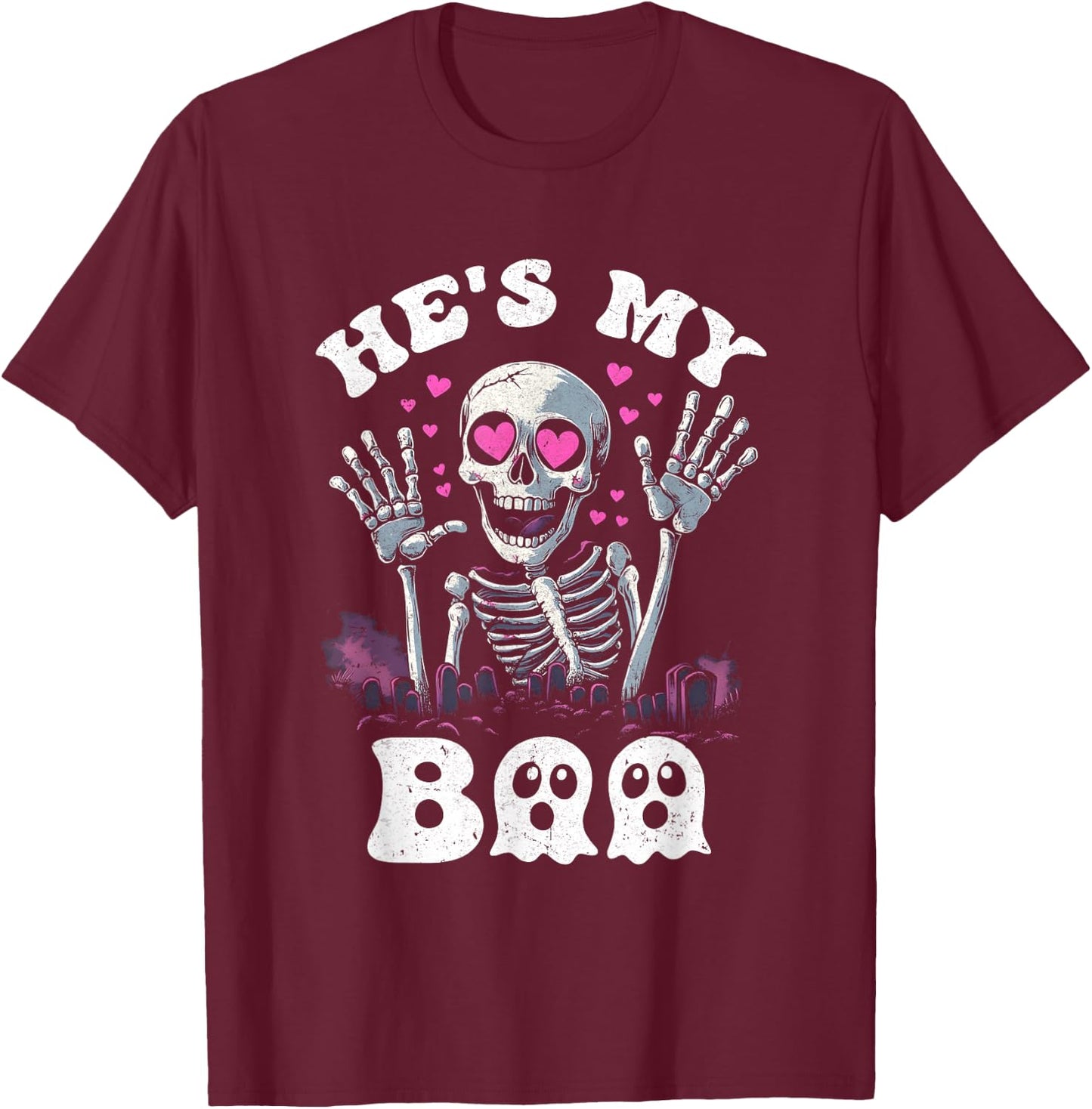 He's My Boo Matching Halloween Costume Couples She's My Boo T-Shirt - T-Shirt | Maroon