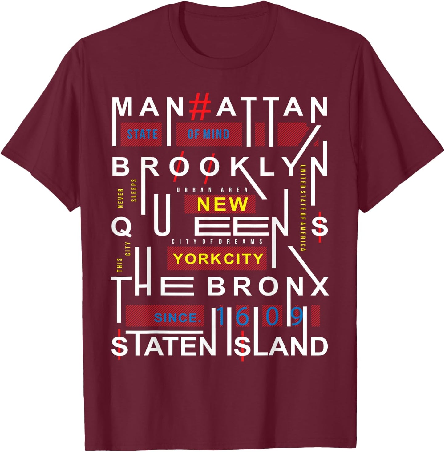 New York City Big Apple Bronx Queens Manhattan Staten Island T-Shirt - T-Shirt | Maroon
