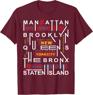 New York City Big Apple Bronx Queens Manhattan Staten Island T-Shirt - T-Shirt | Maroon