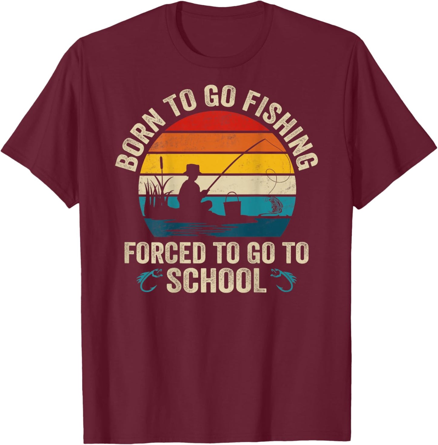 Funny Born To Go Fishing Bass Fish Fisherman Boys T-Shirt - T-Shirt | Maroon