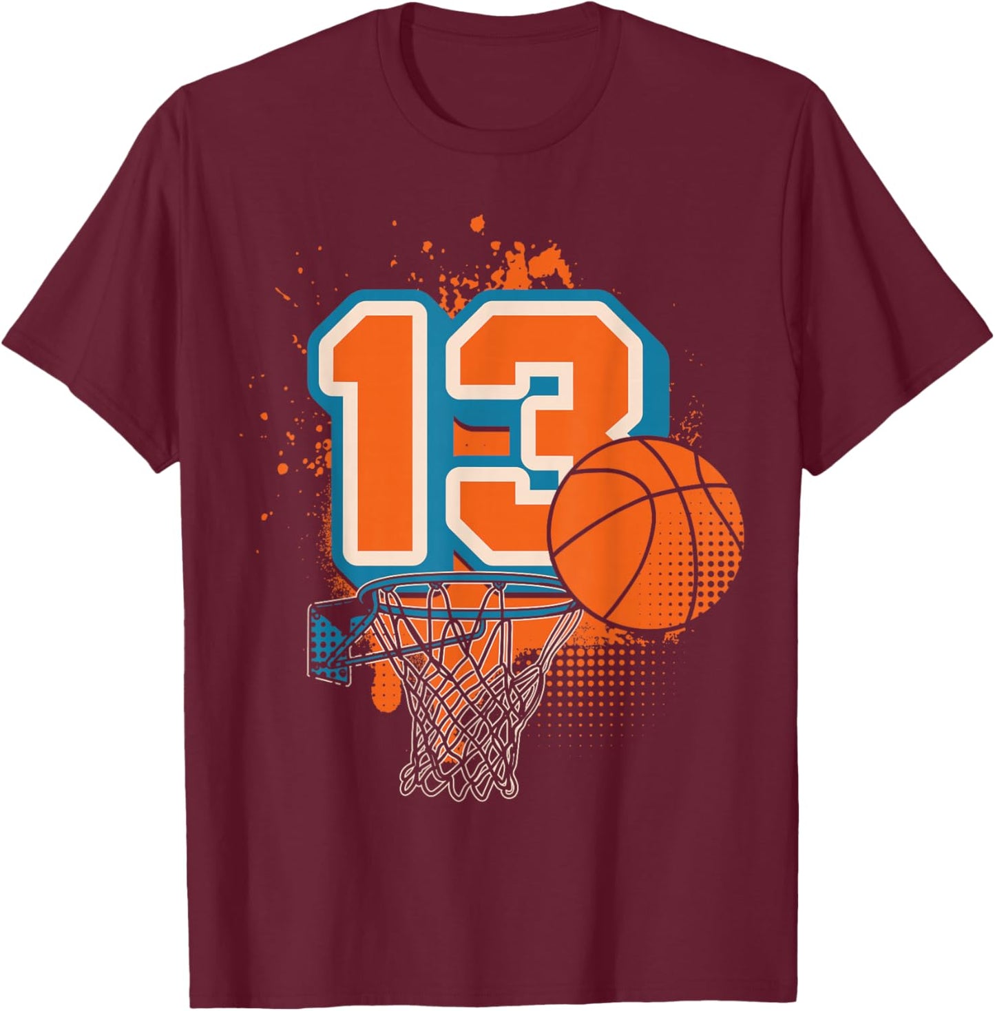 13th Birthday Boy Basketball Player Basketball 13 Years Old T-Shirt - T-Shirt | Maroon