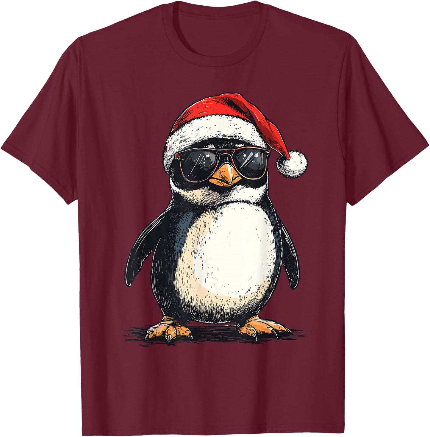 Penguin Santa Hat Funny Penguin Lovers Xmas Christmas Pajama T-Shirt - T-Shirt | Maroon