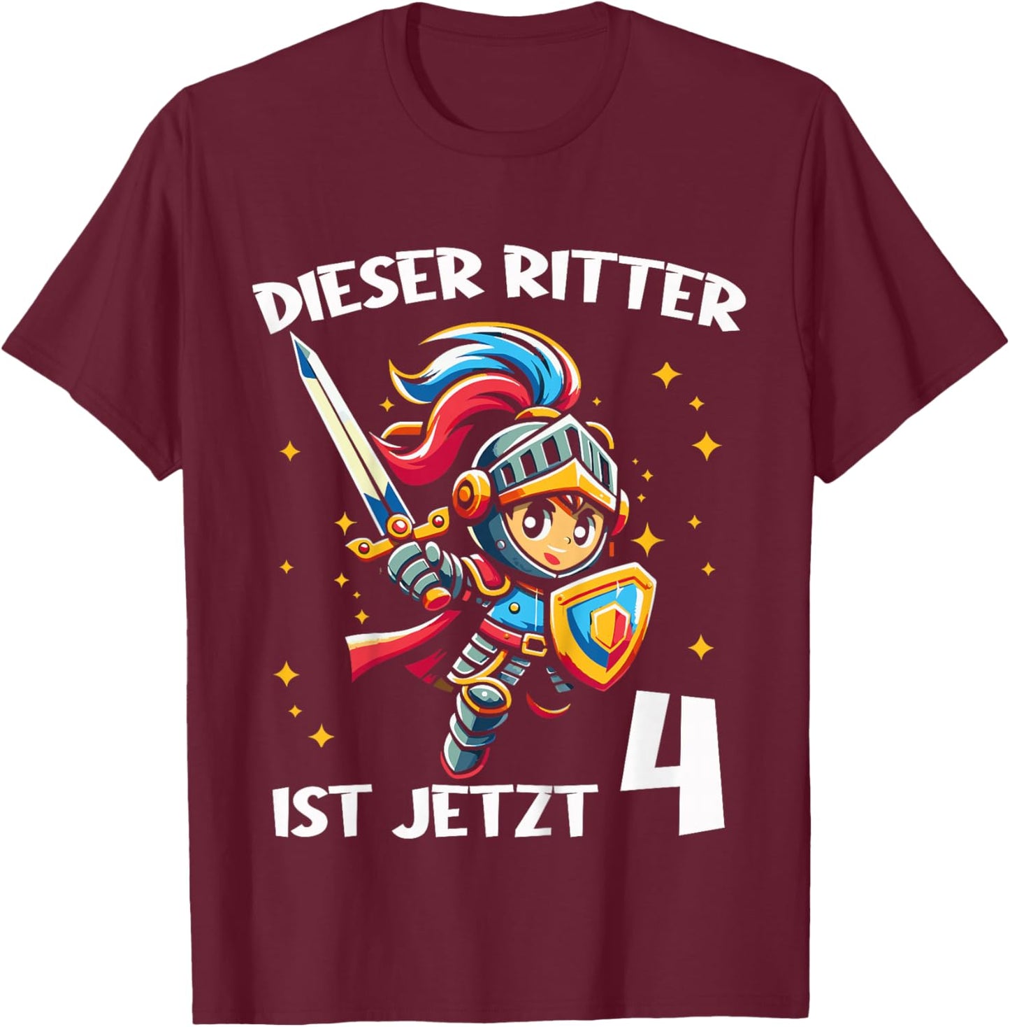 4. Geburtstag Dieser Ritter ist jetzt 4 Jahre Junge T-Shirt - T-Shirt | Maroon