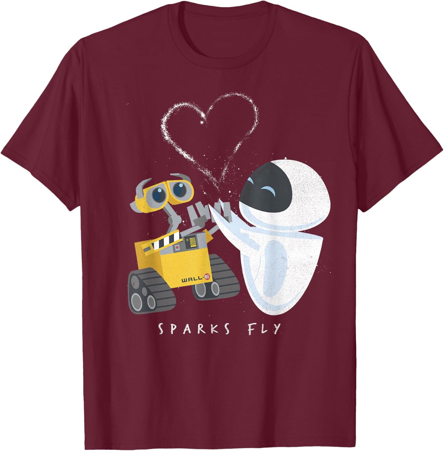 Disney Pixar Wall-E & Eve Sparks Fly Portrait T-Shirt - T-Shirt | Maroon