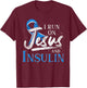 Blue Ribbon I Run On Jesus And Insulin Diabetes Awareness T-Shirt - T-Shirt | Maroon