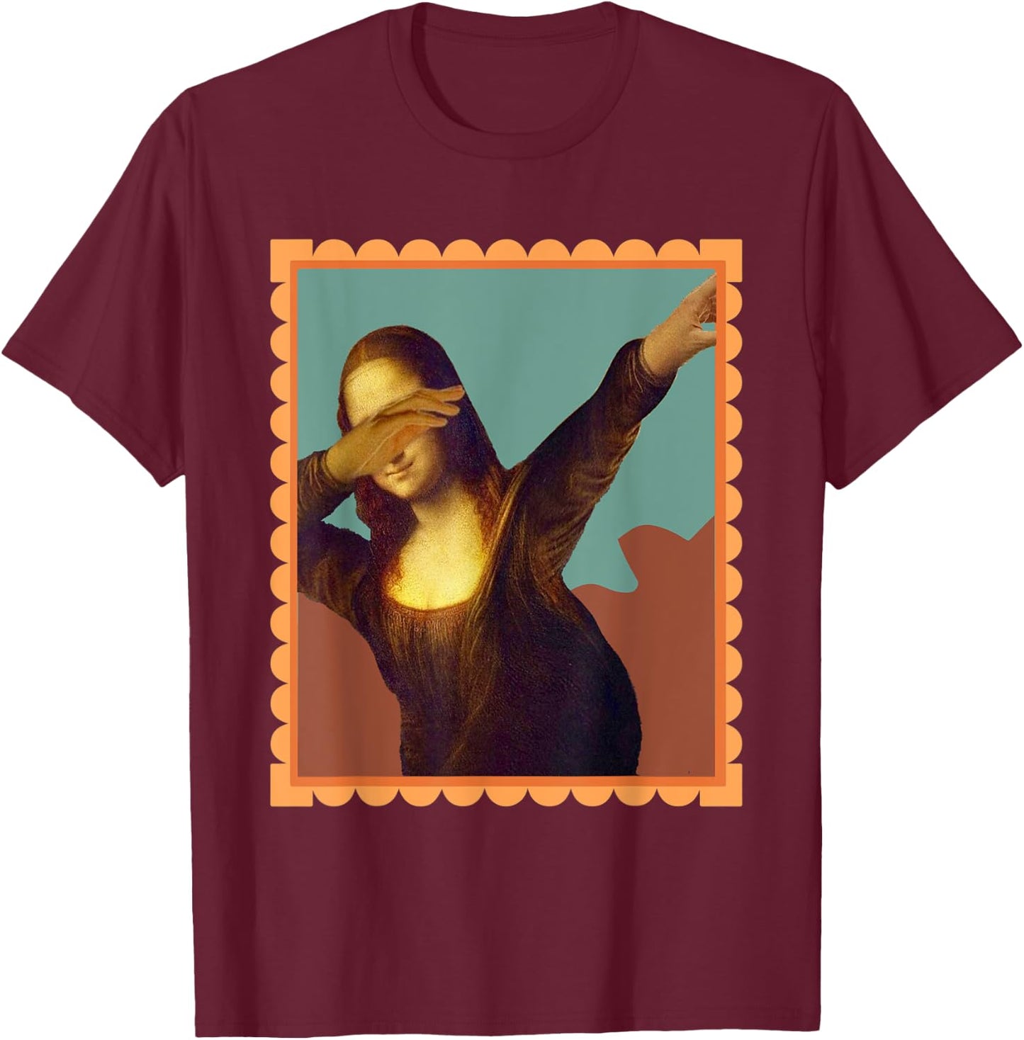 Dabbing Mona Lisa Painting Funny Art Teacher Women Kids T-Shirt - T-Shirt | Maroon