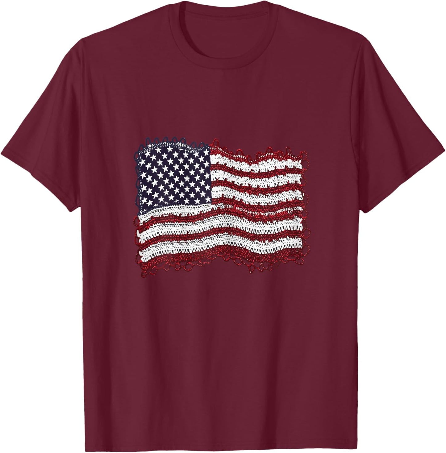 American Flag Crochet 4th Of July Crocheting Patriotic Women T-Shirt - T-Shirt | Maroon