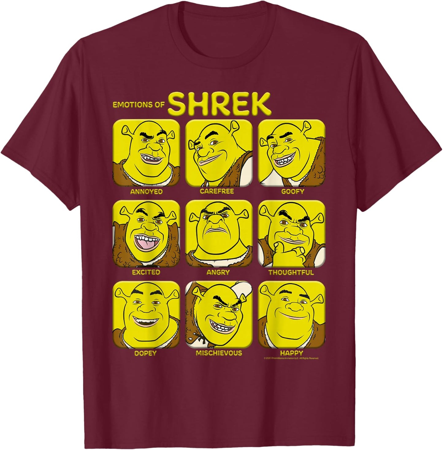 Shrek Emotions of Shrek Box Up T-Shirt - T-Shirt | Maroon