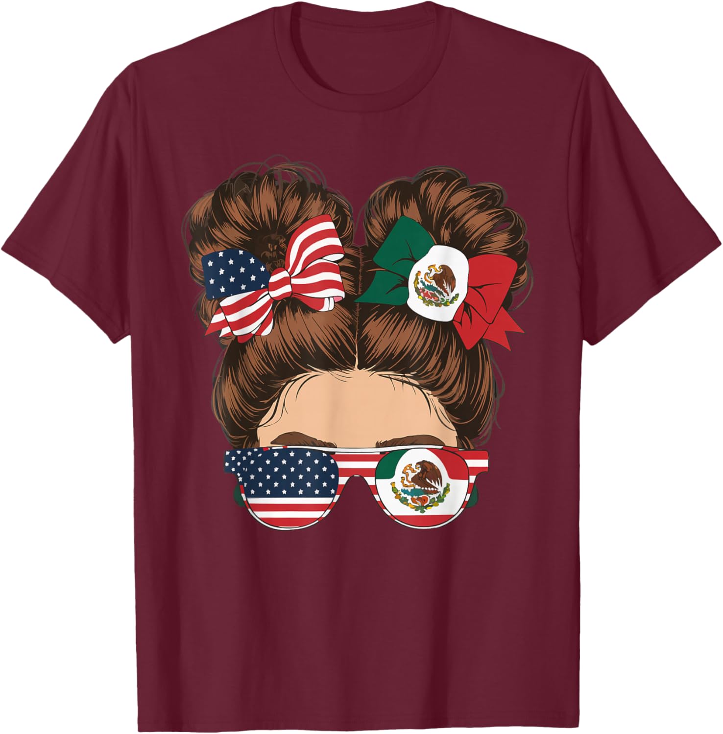 Half Mexican Half American USA Flag Mexico America T-Shirt - T-Shirt | Maroon