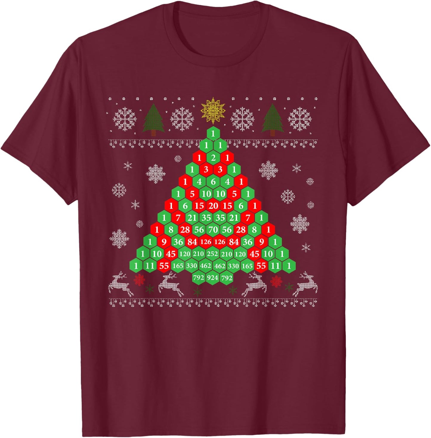 Pascals Triangle Ugly Ugly Christmas Tree T-Shirt - T-Shirt | Maroon
