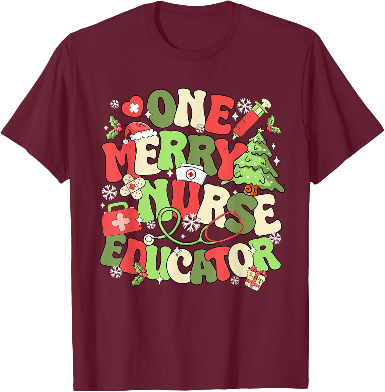 Nurse Educator Christmas Nursing School T-Shirt - T-Shirt | Maroon