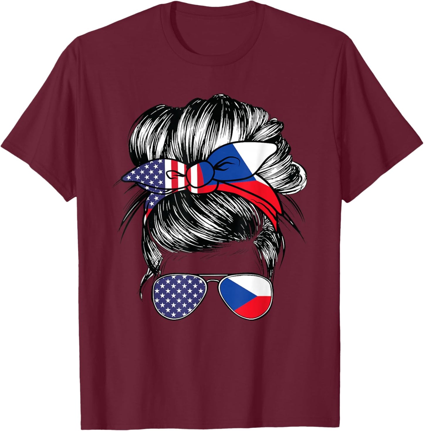 Czech Flag American Women Girl USA Heritage Czechian T-Shirt - T-Shirt | Maroon