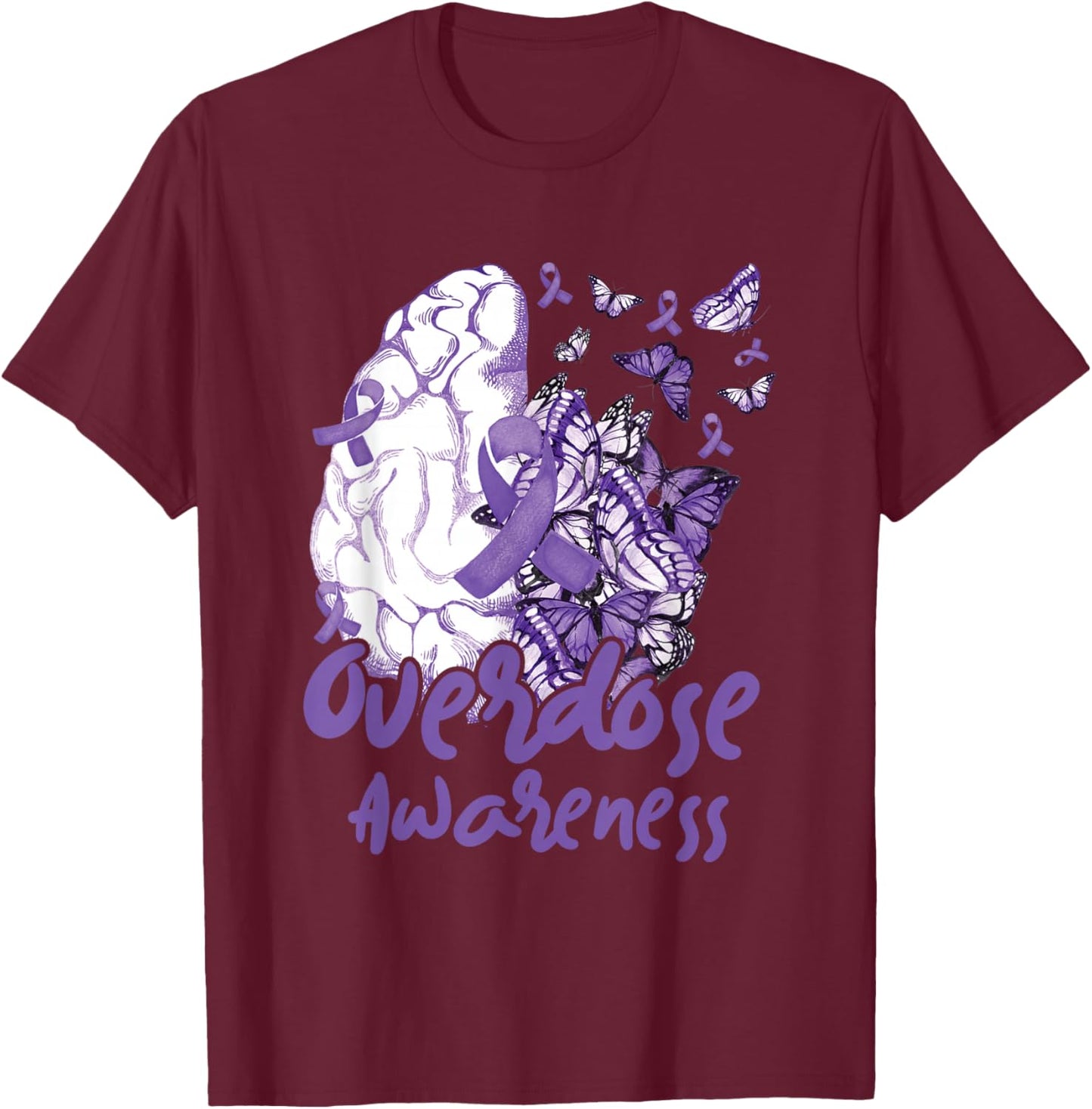 Overdose Awareness Purple Ribbon Drug Addiction T-Shirt - T-Shirt | Maroon