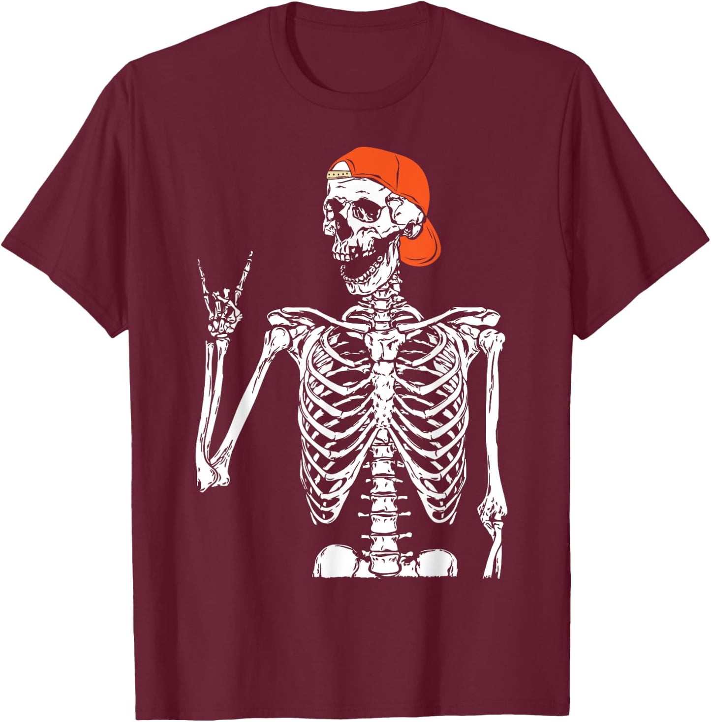 Rocker Skeleton Hand Rock On Costume Funny Halloween Gifts T-Shirt - T-Shirt | Maroon