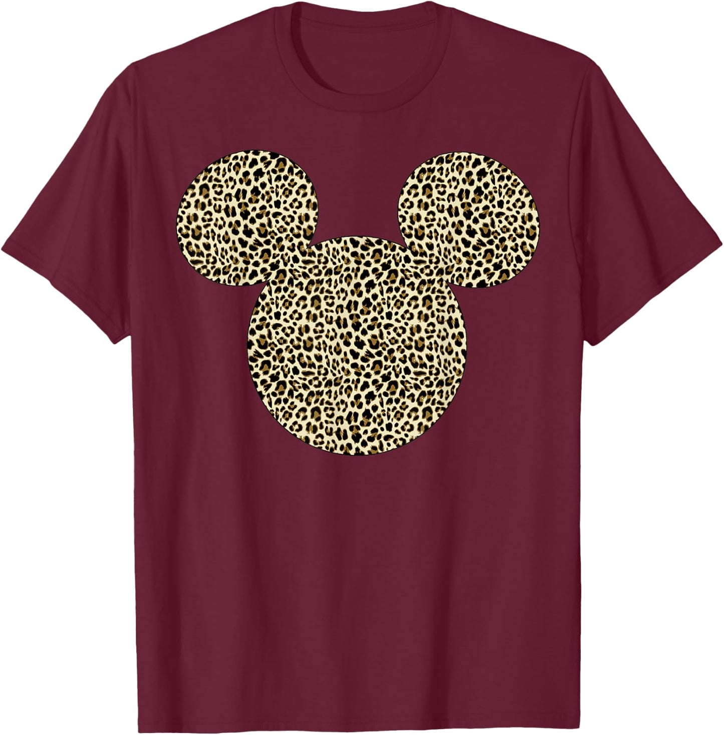 Disney Mickey Mouse Cheetah Print Silhouette Fill Short Sleeve T-Shirt - T-Shirt | Maroon