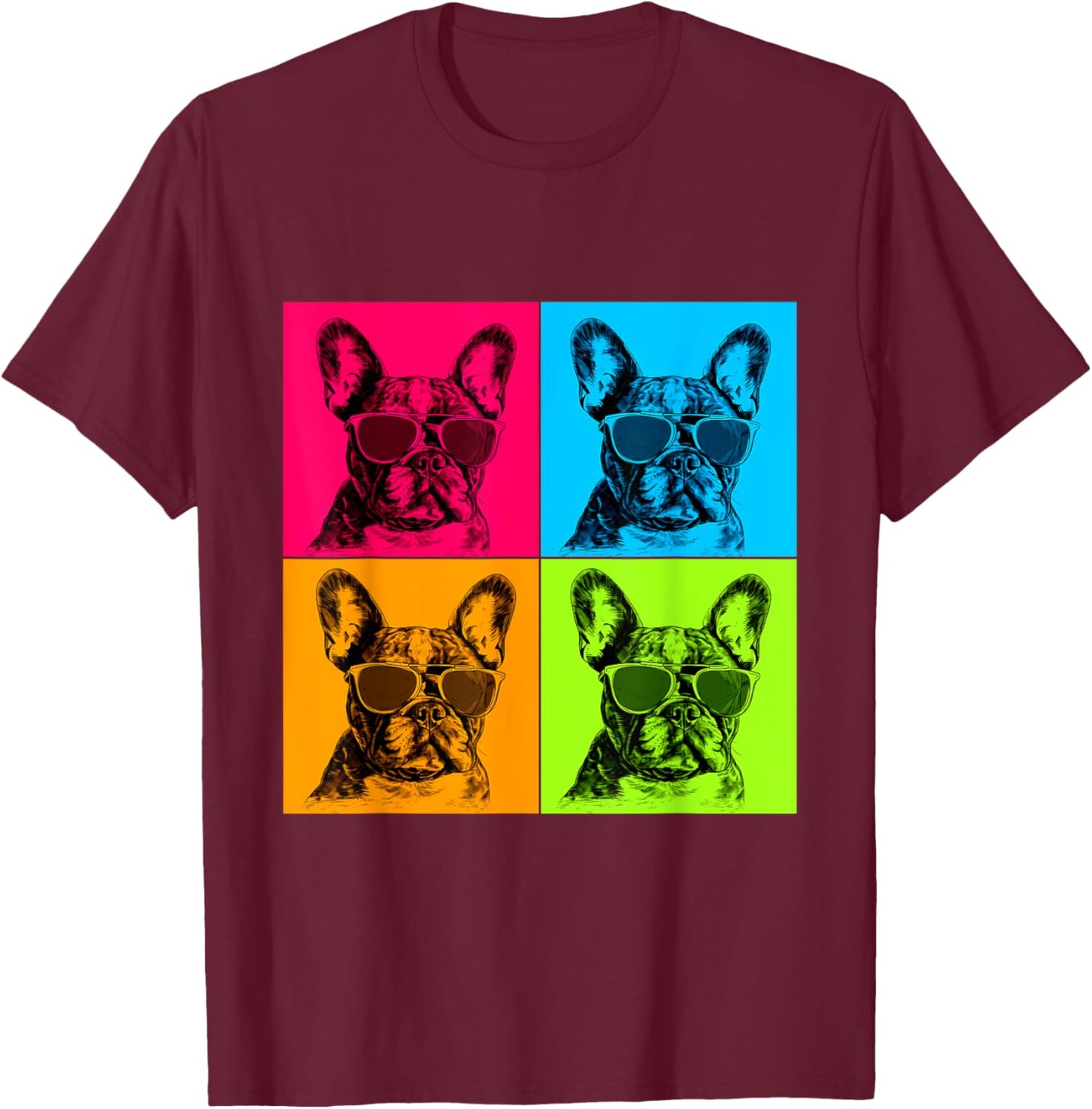 Frenchton Dog Pop Art Design Illustration Colorful Men Women Kids T-Shirt - T-Shirt | Maroon