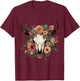 Boho Cow Bull Skull Flowers Wild west Western Cowgirl Texans T-Shirt - T-Shirt | Maroon