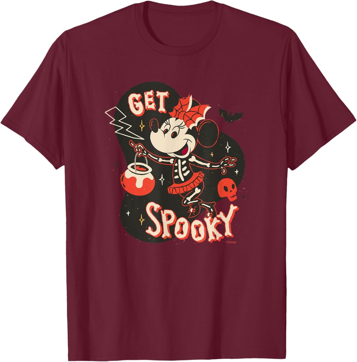 Disney Minnie Mouse Halloween Skeleton Costume Get Spooky T-Shirt - T-Shirt | Maroon