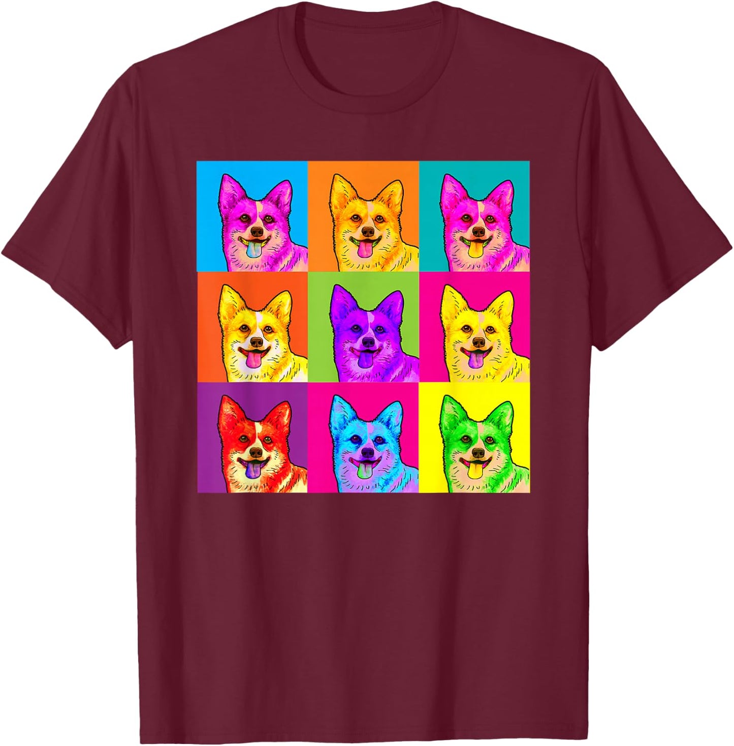 Pop Art Corgi Dog Colorful Artistic Artist Gifts Men Women Kids T-Shirt - T-Shirt | Maroon