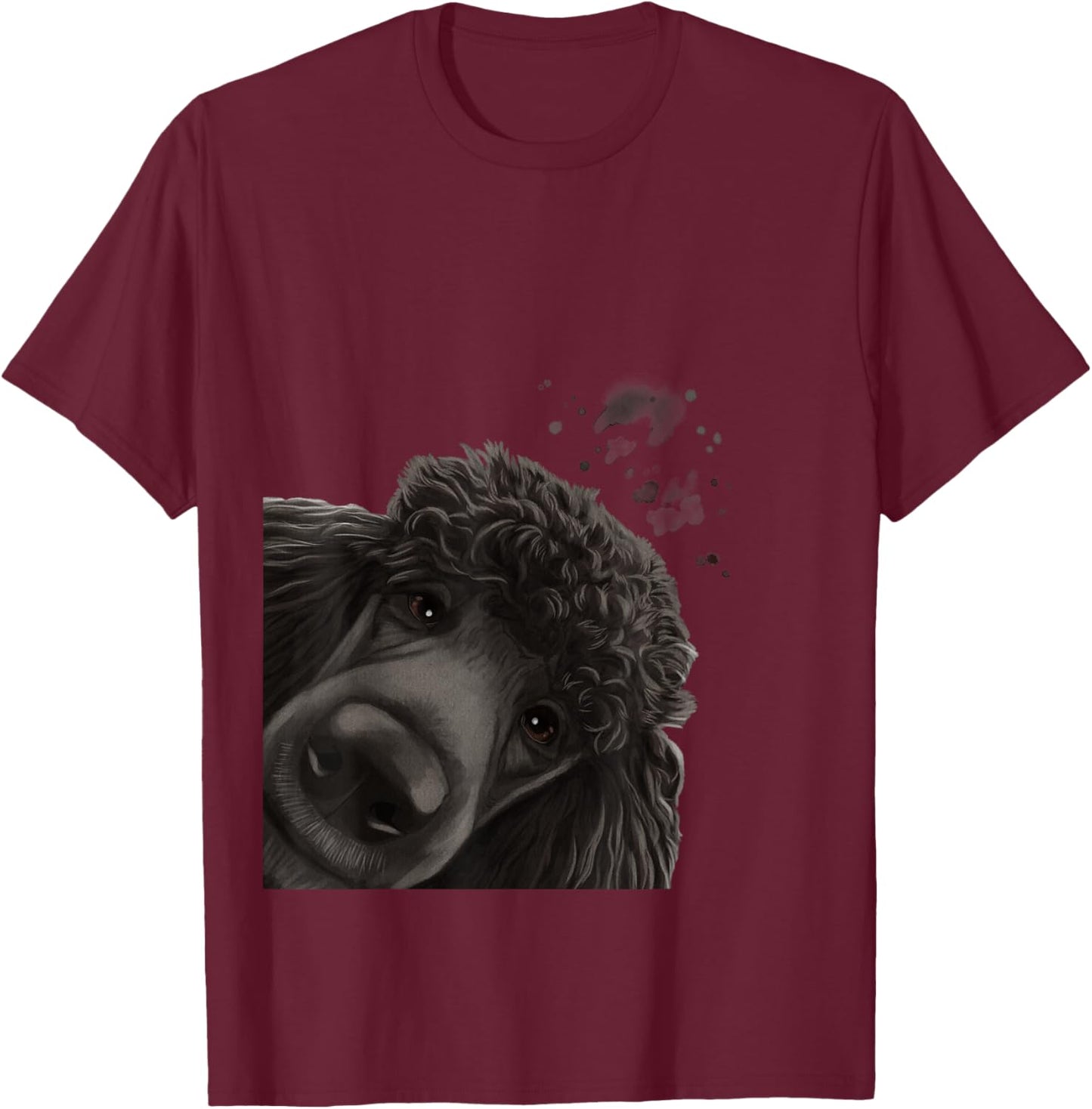 Funny Curious Dog Black Standard Poodle T-Shirt - T-Shirt | Maroon