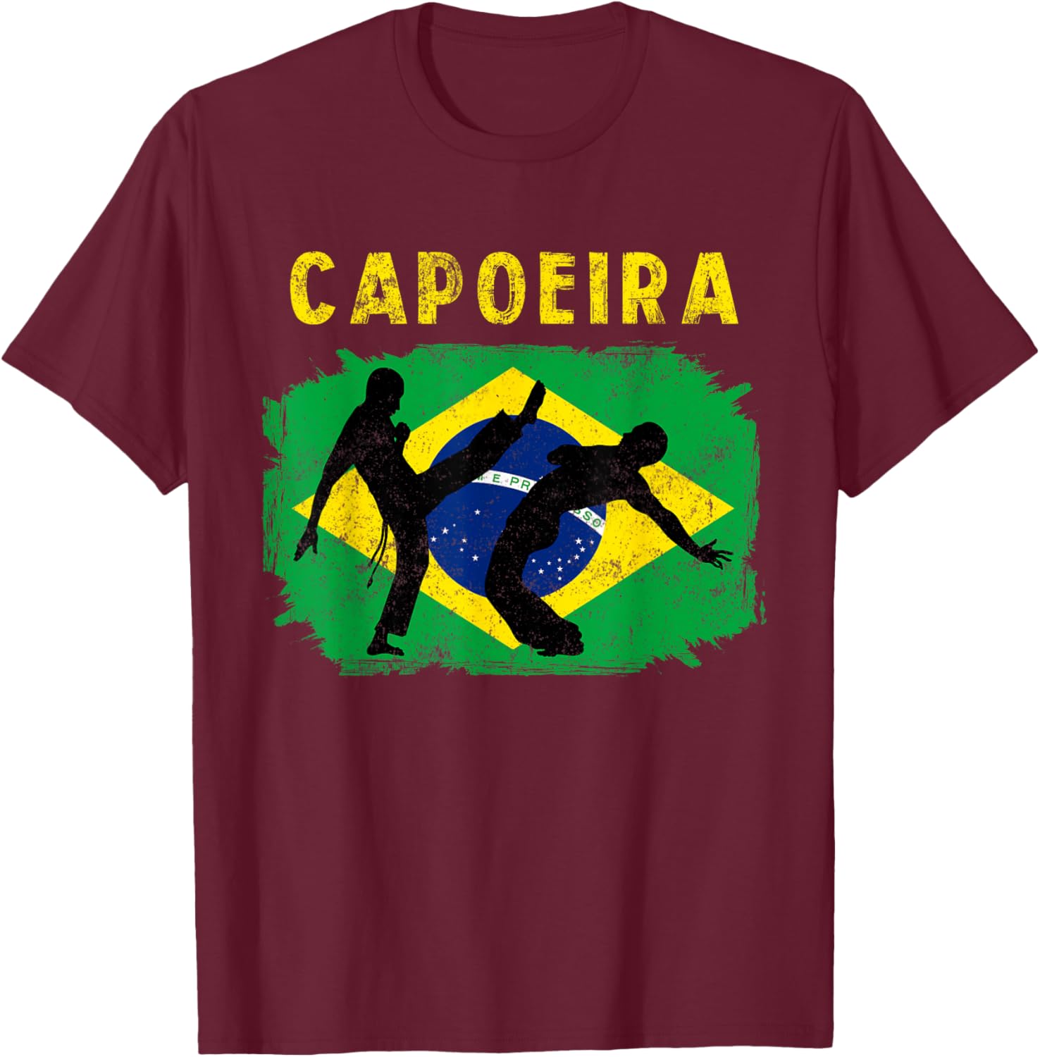 Vintage Capoeira Brazilian Flag Martial Arts Dance Fighter T-Shirt - T-Shirt | Maroon
