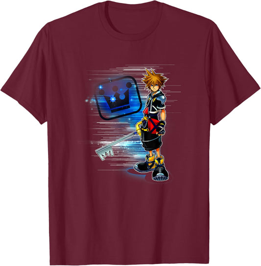 Disney Kingdom Hearts Sora Shiny Speed Dash Chest Portrait T-Shirt - T-Shirt | Maroon