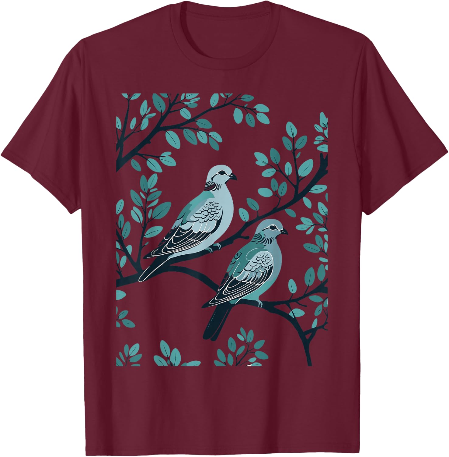 Two Turtle Doves Cut-Out Stencil-Style 3 T-Shirt - T-Shirt | Maroon
